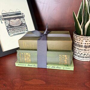Vintage Book Set Lot of 3 GREEN Old Antiquarian Rare Decoration Small Books